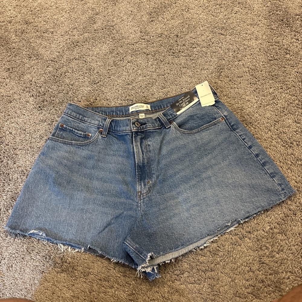 Abercrombie &Fitch Denim Shorts Women 33 16 Relaxed High Rise Curve Love CutOff